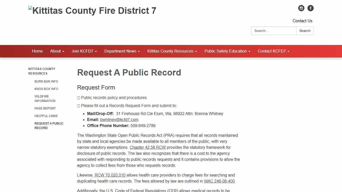 Request A Public Record - Kittitas County Fire District 7