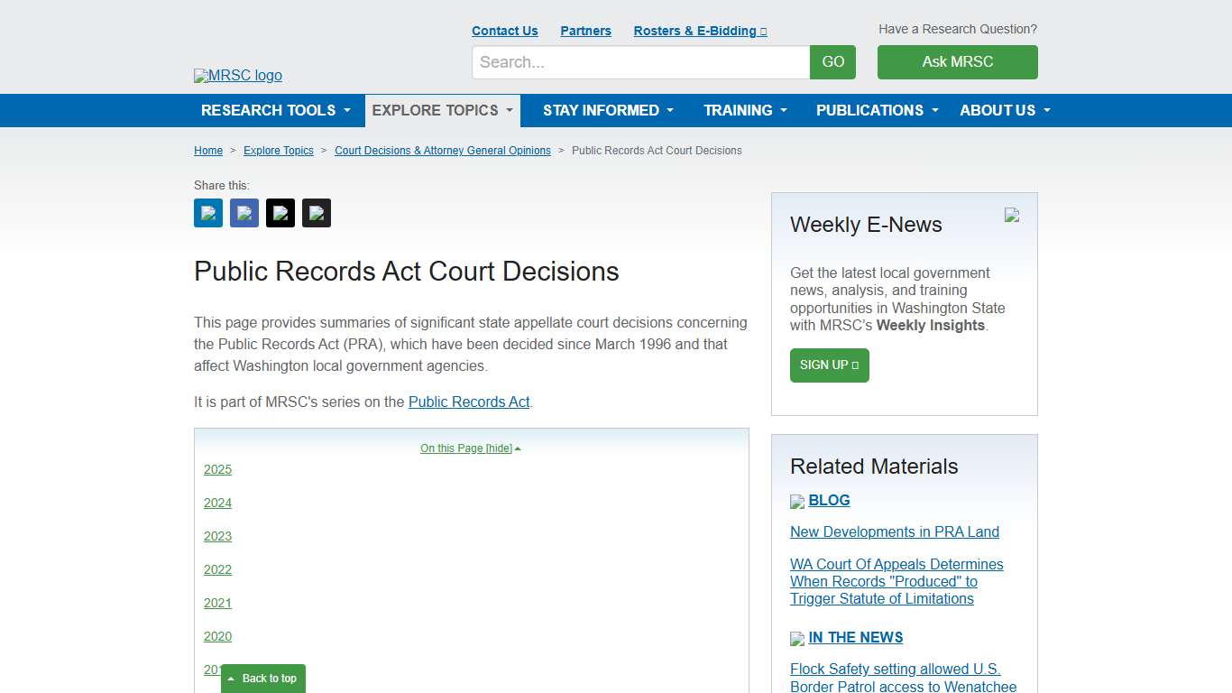 MRSC - Public Records Act Court Decisions
